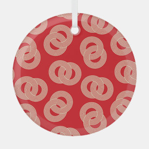 Red shades, interlocked striped rings pattern. glass ornament