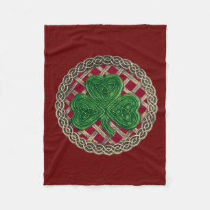 Red Shamrock On Celtic Knots Fleece Blanket