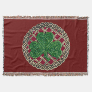 Red Shamrock On Celtic Knots Throw Blanket