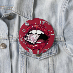 Red shattered glass and diamonds 4 inch round button