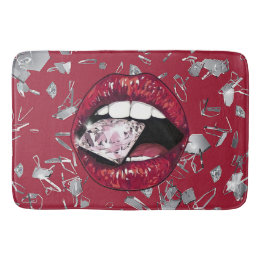 Red shattered glass and diamonds bathroom decor  bath mat