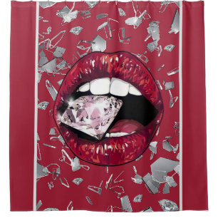 Red shattered glass and diamonds shower curtain