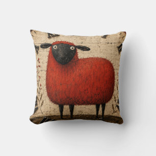 Red Sheep Throw Pillow