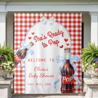 Red She's Ready to Pop Baby Shower Backdrop Tapestry