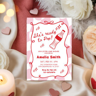 Red She's Ready to Pop cola Soda Baby shower  Invitation