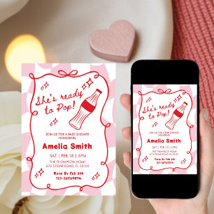 Red She's Ready to Pop cola Soda Baby shower Invitation