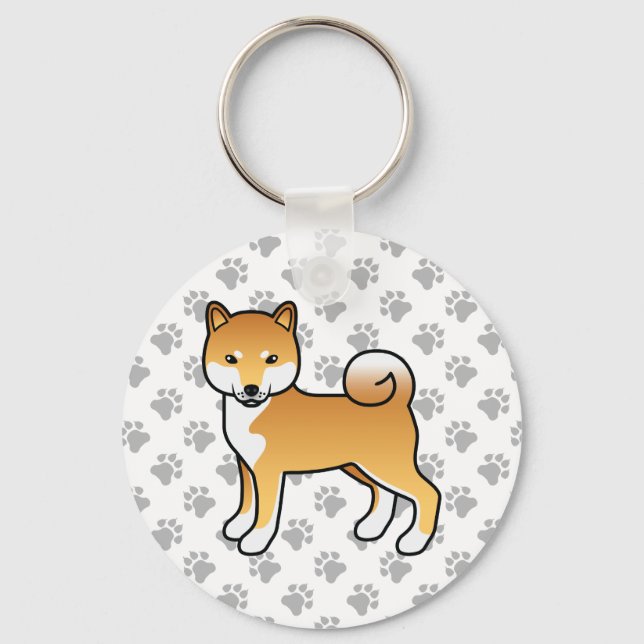 Red Shiba Inu Cute Cartoon Dog & Paws Keychain (Front)