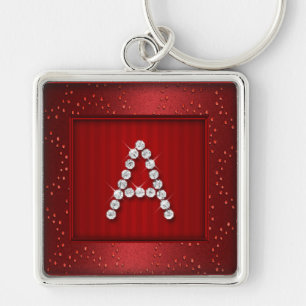 Red Shimmer and Sparkle with Monogram Keychain
