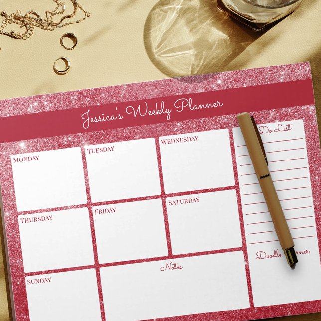 Red Shimmer Custom Weekly Planner and To Do List Notepad (Creator Uploaded)