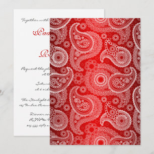 Red Shimmer Satin & Faire-part de mariage Paisley