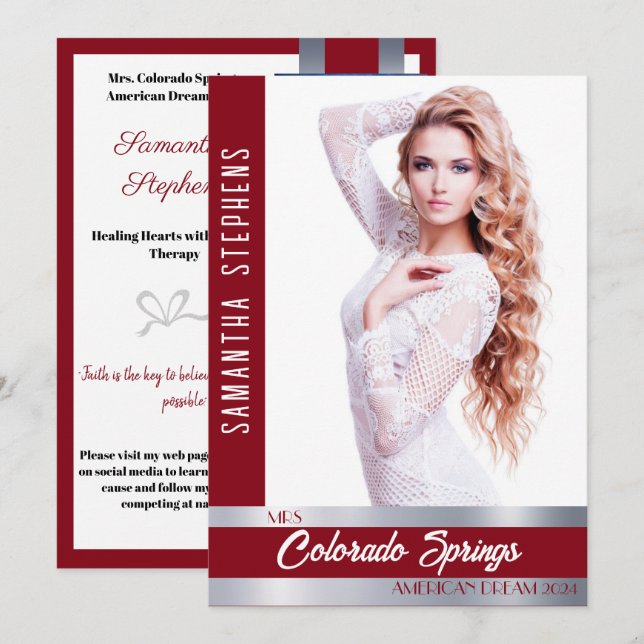 Red Shine Autograph Card for Pageants (Front/Back)