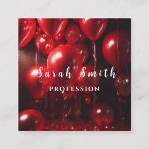 Red Shiny Balloons Party Glitter Square Business Card