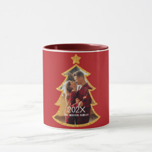 Red Shiny Christmas Tree Personalized Photo Mug