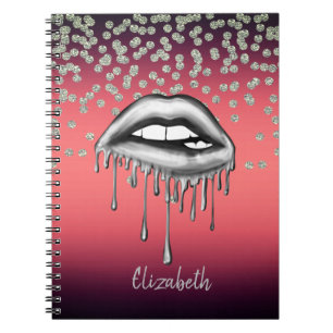Red Shiny Foil Confetty,Diamond Metallic Dripping Notebook