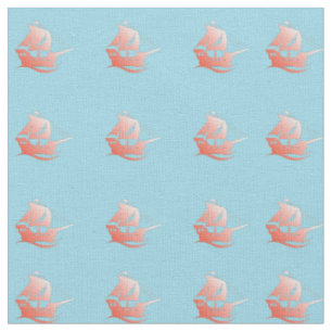 Red ships on blue fabric