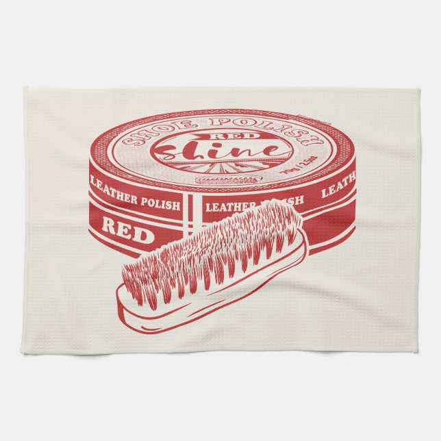 Red shoe polish kitchen towel (Horizontal)
