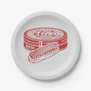Red shoe polish paper plate