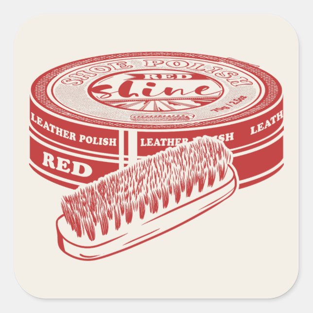 Red shoe polish tin square sticker (Front)