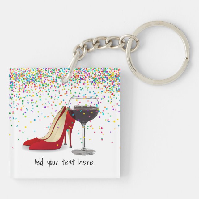 Red Shoes And Red Wine Acrylic Keychain (Back)