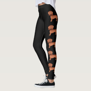 Red Short Hair Dachshund Cartoon Dogs On Black Leggings