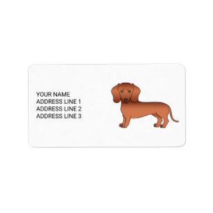 Red Short Hair Dachshund Cute Cartoon Dog & Text Label