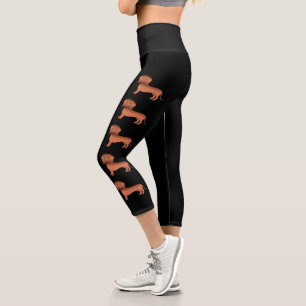 Red Short Hair Dachshund Cute Cartoon Dogs Capri Leggings
