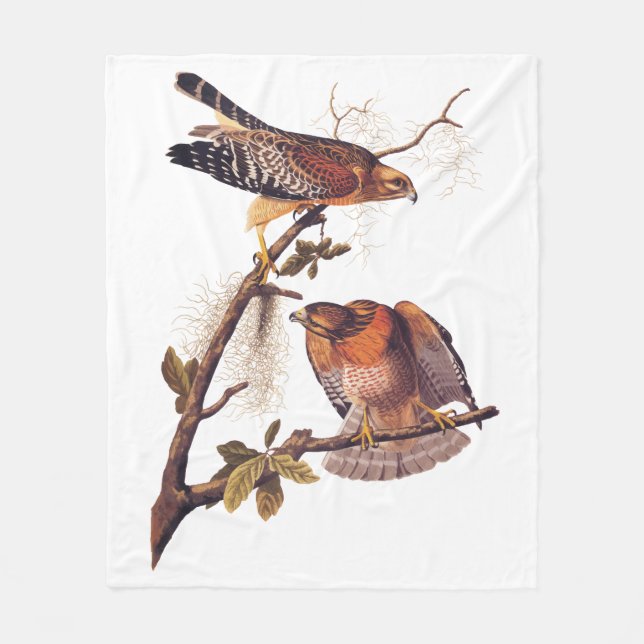 Red Shouldered Hawk Audubon Bird of Prey Fleece Blanket (Front)