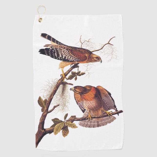 Red Shouldered Hawk Audubon Bird of Prey Golf Towel (Front)