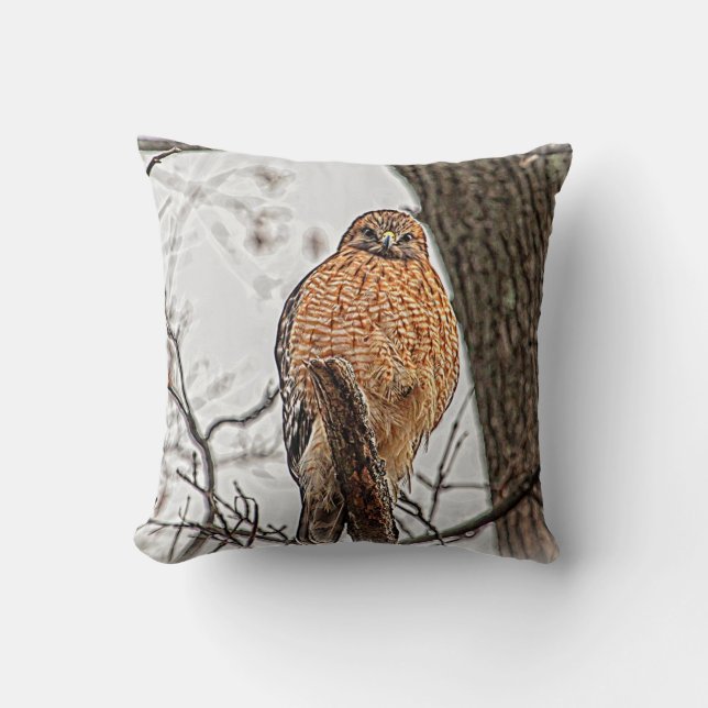 Red Shouldered Hawk in a tree Throw Pillow (Front)