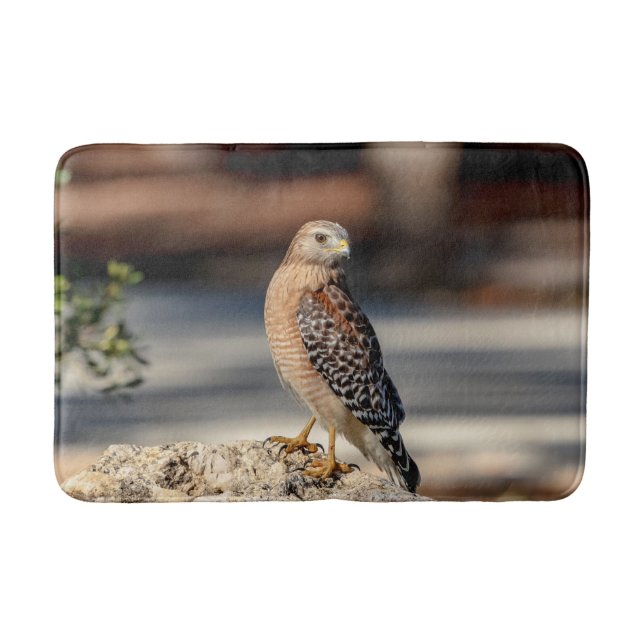 Red Shouldered Hawk on a rock Bath Mat (Front)