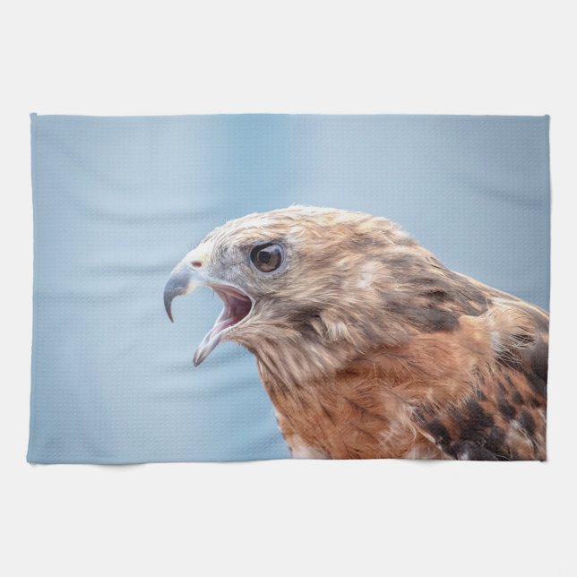 Red Shouldered Hawk on a rock Kitchen Towel (Horizontal)