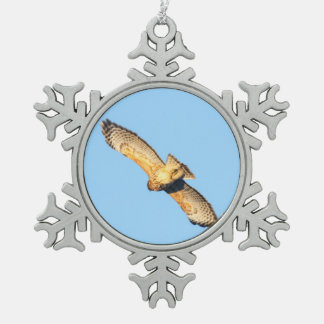 Red-shouldered Hawk Snowflake Pewter Christmas Ornament