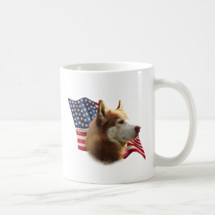 Red Siberian Husky Flag Coffee Mug
