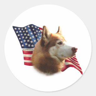 Red Siberian Husky Flag - Sticker