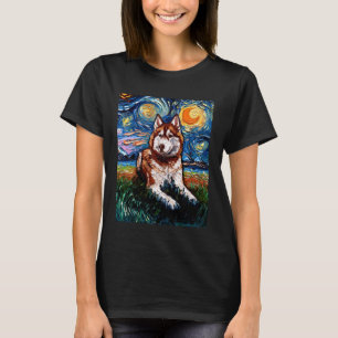 Red Siberian Husky Starry Night Alaskan Malamute D T-Shirt