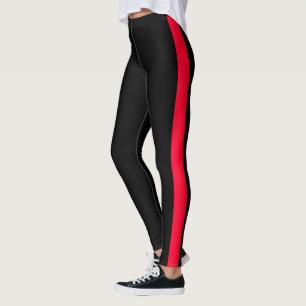 Red Side Stripe Black Leggings - Choose Colours