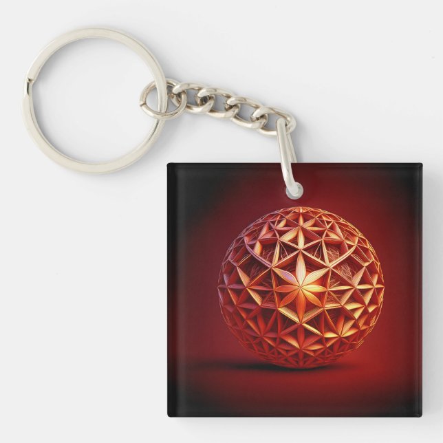 Red Sierpinski Gasket Fractal Keychain (Front)