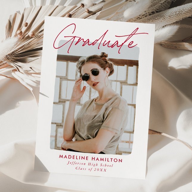 Red Signature Script Photo Graduation Announcement (Creator Uploaded)