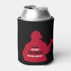 Red Silhouette Personalized Retired Firefighter Can Cooler