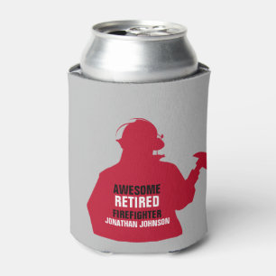 Red Silhouette Personalized Retired Firefighter   Can Cooler