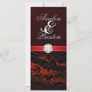 Red Silk Diamond Black Damask Wedding Invitation