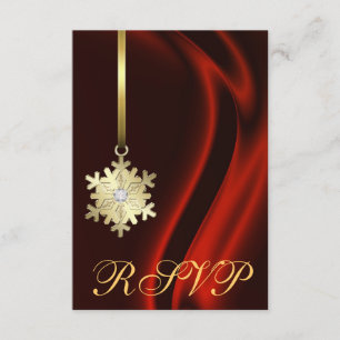 Red Silk Gold Snowflake Jewel RSVP Invitation