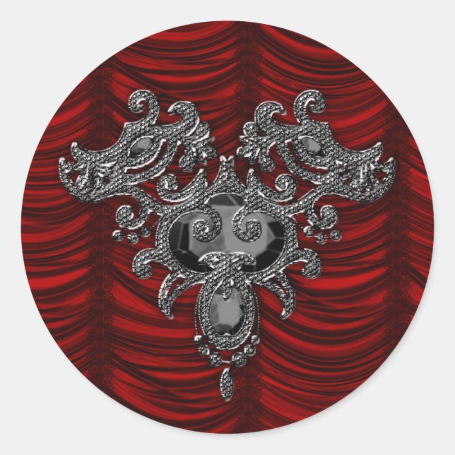 Red Silk Gothic Wedding Classic Round Sticker (Front)