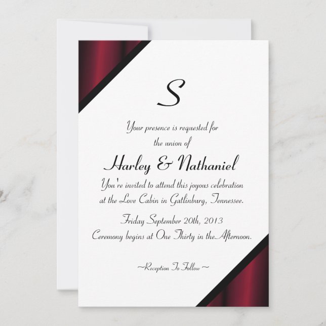 Red Silk Monogrammed Invitation (Front)