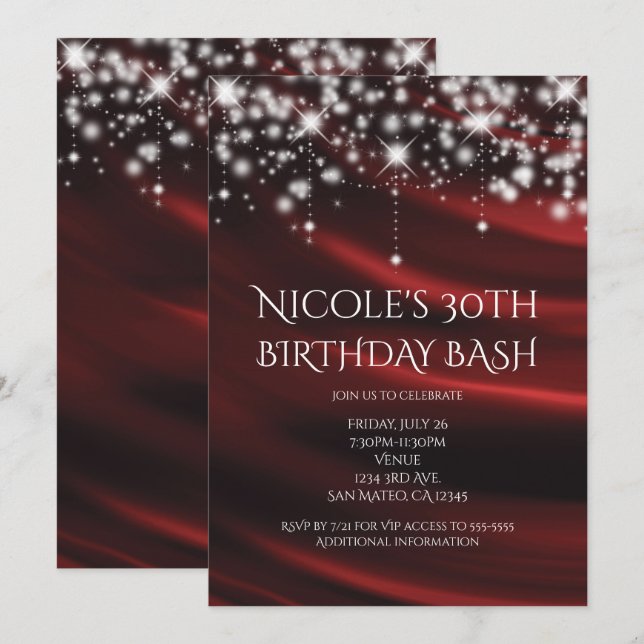 Red Silk & Sparkle Gold Glam Any Event Invitation (Front/Back)