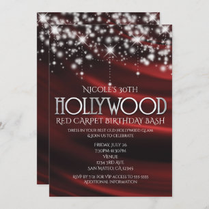 Red Silk & Sparkle Silver Hollywood Invitations