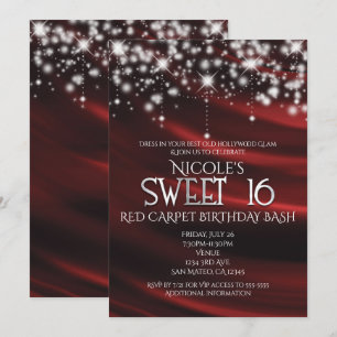 Red Silk & Sparkle Silver Sweet 16 Glam Invitation