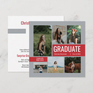 Red & Silver 6 Photo Graduation Invitation