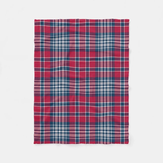 Red Silver and Blue Plaid Fleece Blanket (Front)