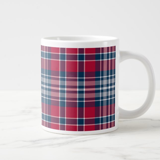 Red Silver and Blue Plaid Large Coffee Mug (Right)